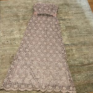 Rickie Freeman For Teri John Floral Pink Mauve Shimmer Lace Strapless Belt Gown